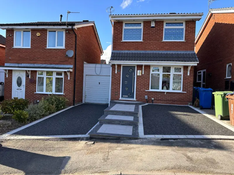 After resin driveway and porcelain step installation in Whelley, Wigan