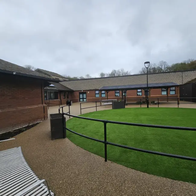 Resin bound pathways around landscaped courtyard at care home